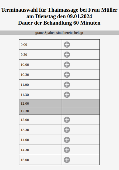 Beauty Terminplaner Zeitauswahl